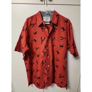 Nautica Men's Sz L, RED Sea Voyage Crab & Lobster Button Up Shirt linen beach